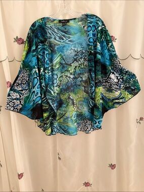 Sophie A Lightweight Knit Teal & Blue Open-Front Women's Cardigan